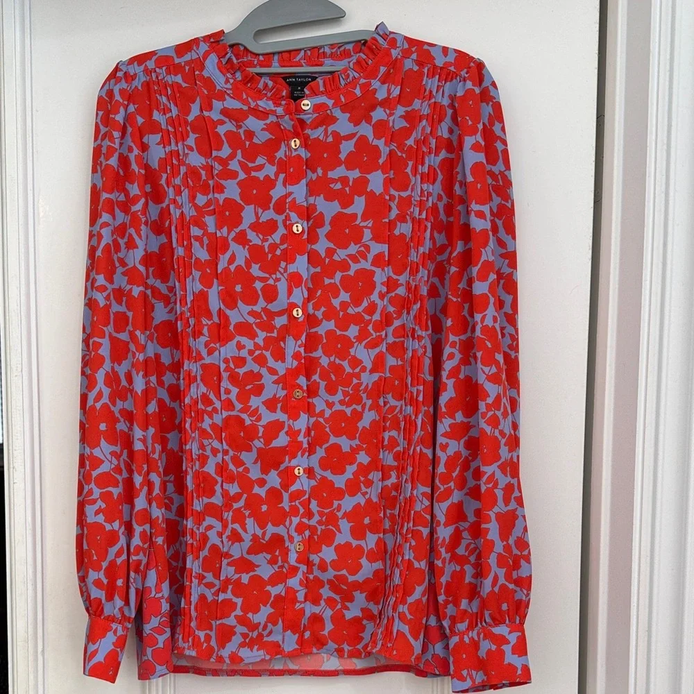 Ann Taylor Red Floral Blouse - Picture 1 of 4